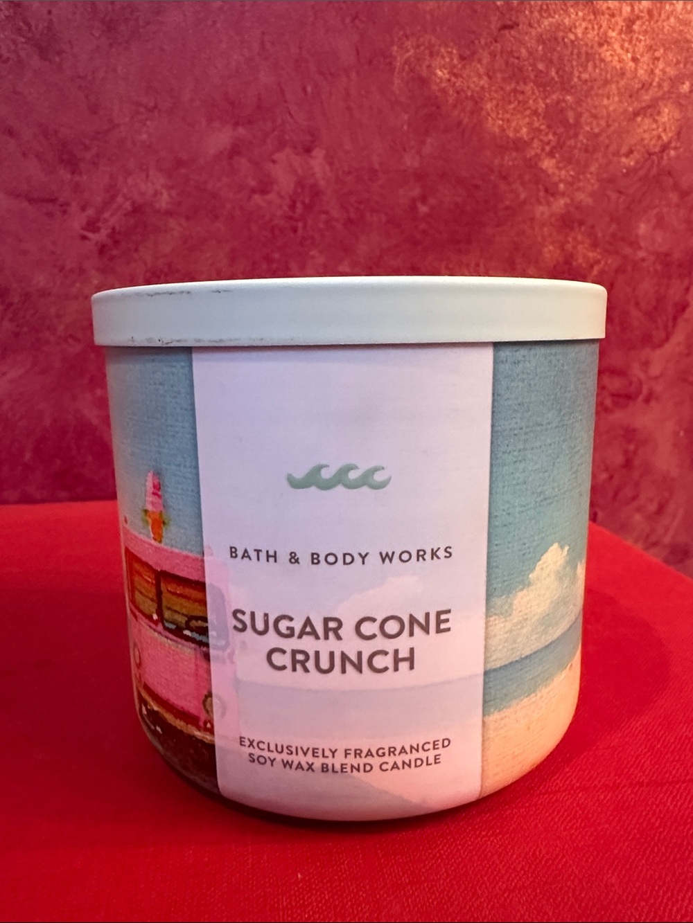 Bath & Body Works Sugar Cone Crunch 3-Wick Candle - White, Blue, Red